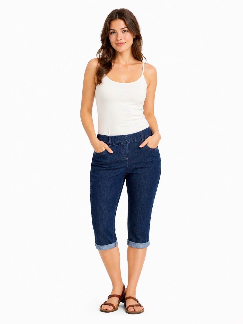 Reitmans Indigo Blue Pull-up Denim Capri Jeans